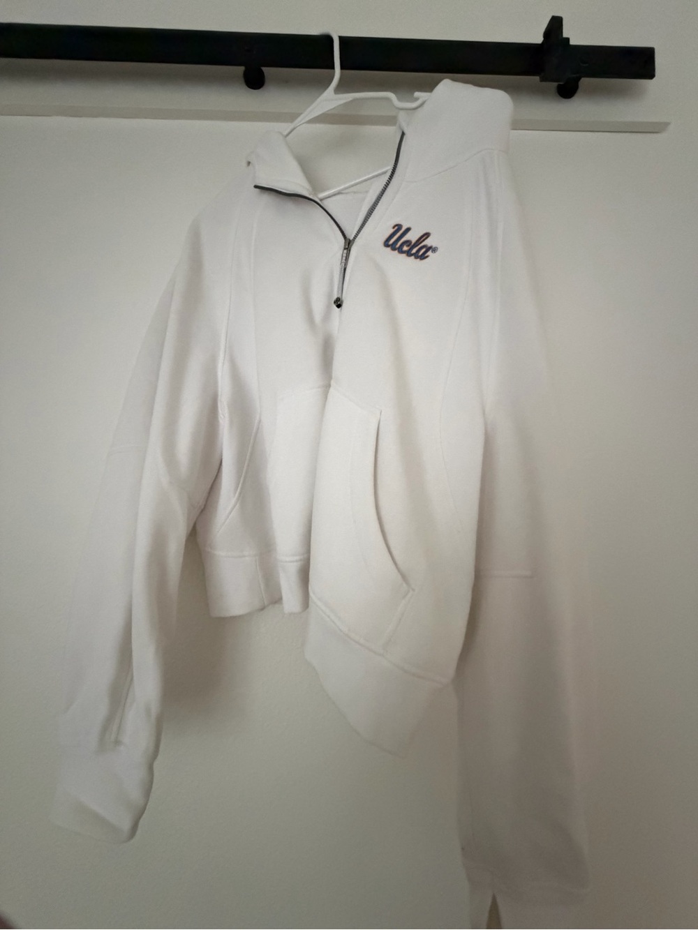 lululemon athletica White 1/4 zip scuba Hoodie with UCLA Embroidery